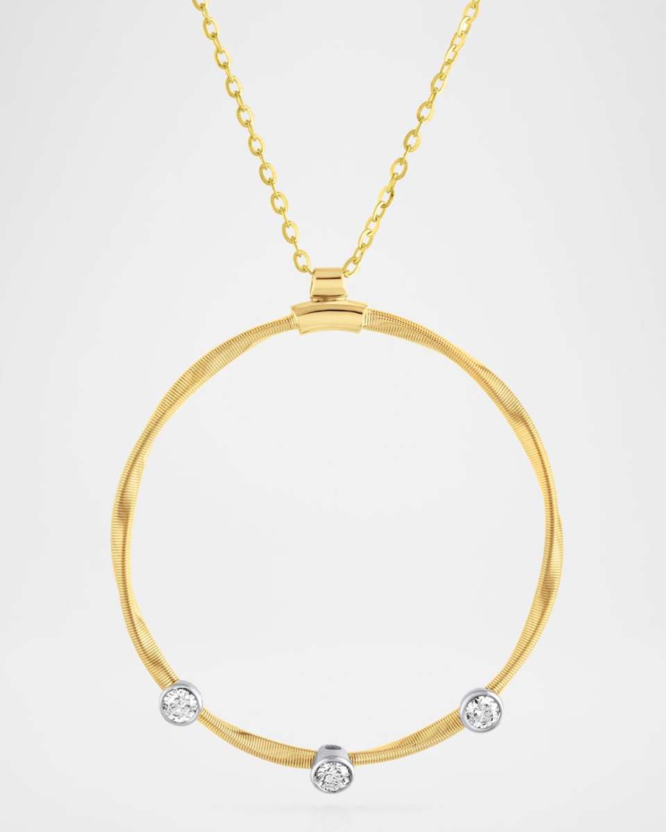 18K Gold Twisted Wire Three-Stone Diamond Necklace
